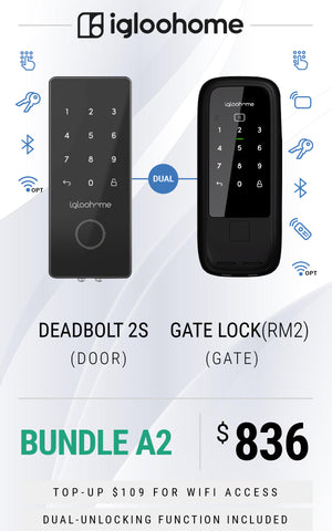 Bundle A2: Igloohome Deadbolt 2S Door Lock + Igloohome RM2 Gate Lock