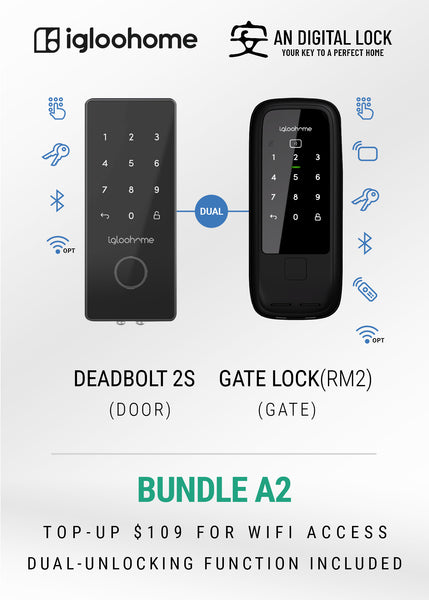 Bundle A2: Igloohome Deadbolt 2S Door Lock + Igloohome RM2 Gate Lock