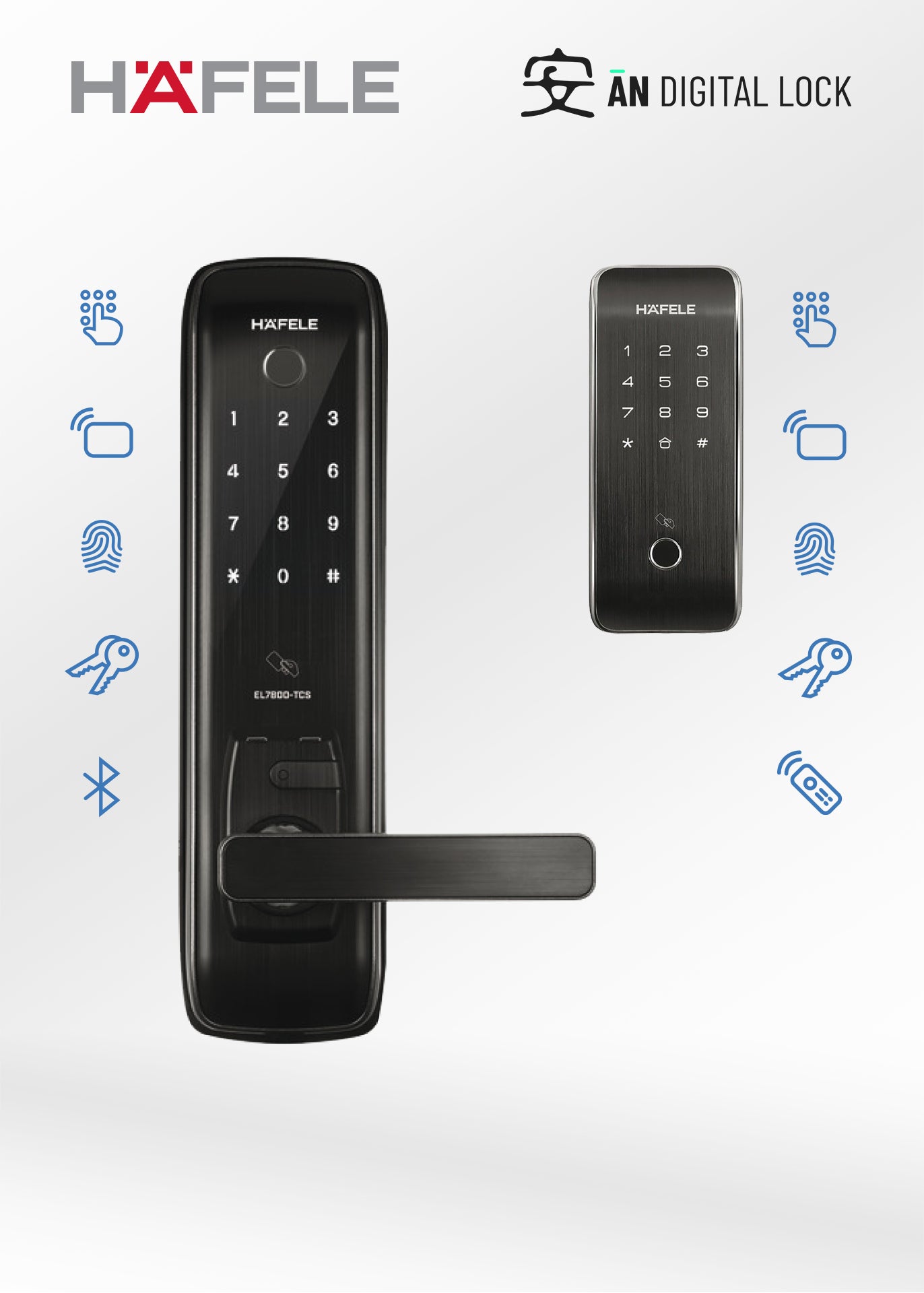 Hafele EL7800 Door Lock + Hafele GL5700 Gate Lock