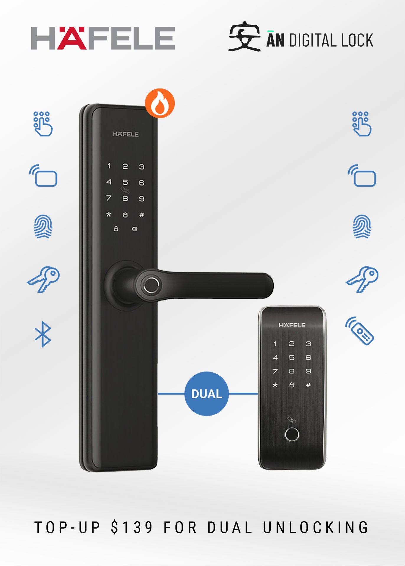 Hafele DL7600 Door Lock + Hafele GL5700 Gate Lock