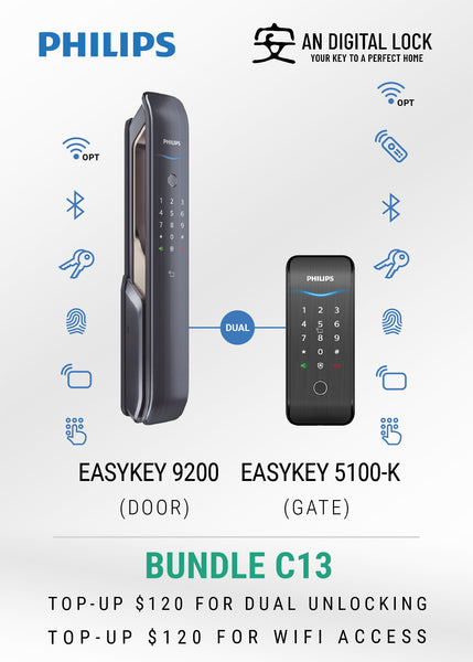 Bundle C13: Philips Easykey 9200 Door Lock + Philips Easykey 5100-K Gate Lock