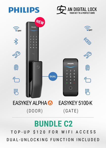 Bundle C2: Philips Easykey Alpha Door Lock + Philips Easykey 5100-K Gate Lock