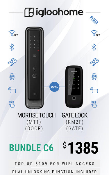 Bundle C6: Igloohome Mortise Touch Door Lock + Igloohome RM2F Gate Lock