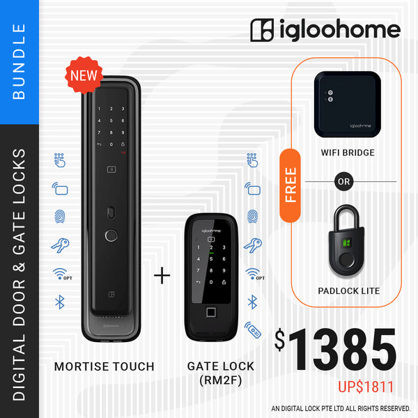 ANNIVERSARY PROMO: Igloohome Mortise Touch Digital Door Lock + RM2F Fingerprint Gate Lock